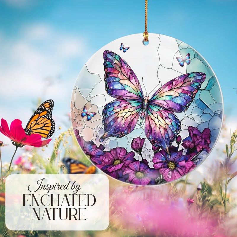 Hutato Butterfly Ornament – Butterfly Christmas Tree Ornament, Handmade Butterflies Gift 2025, Acrylic Round Hanging, Suncatcher Ornaments, Holiday Present for Women, Girls - Image 5
